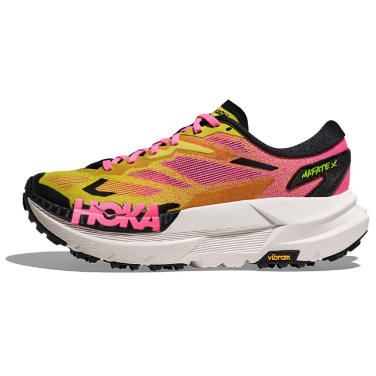 HOKA One One Mafate X Classic Versatile Slip Resistant Durable Breathable Lightweight Trail Running Shoes Women Sneakers Yellow Pink 1162010-NNH