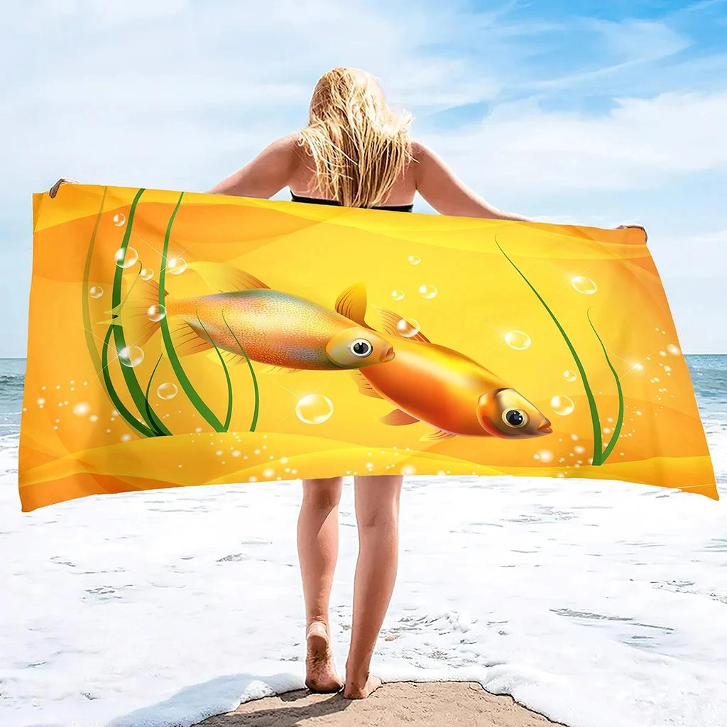 Vibrant Goldfish Bath Towel - Ocean Life Design, Soft Absorbent, Perfect for Summer Relaxation, Adds Color to Your Beach Days