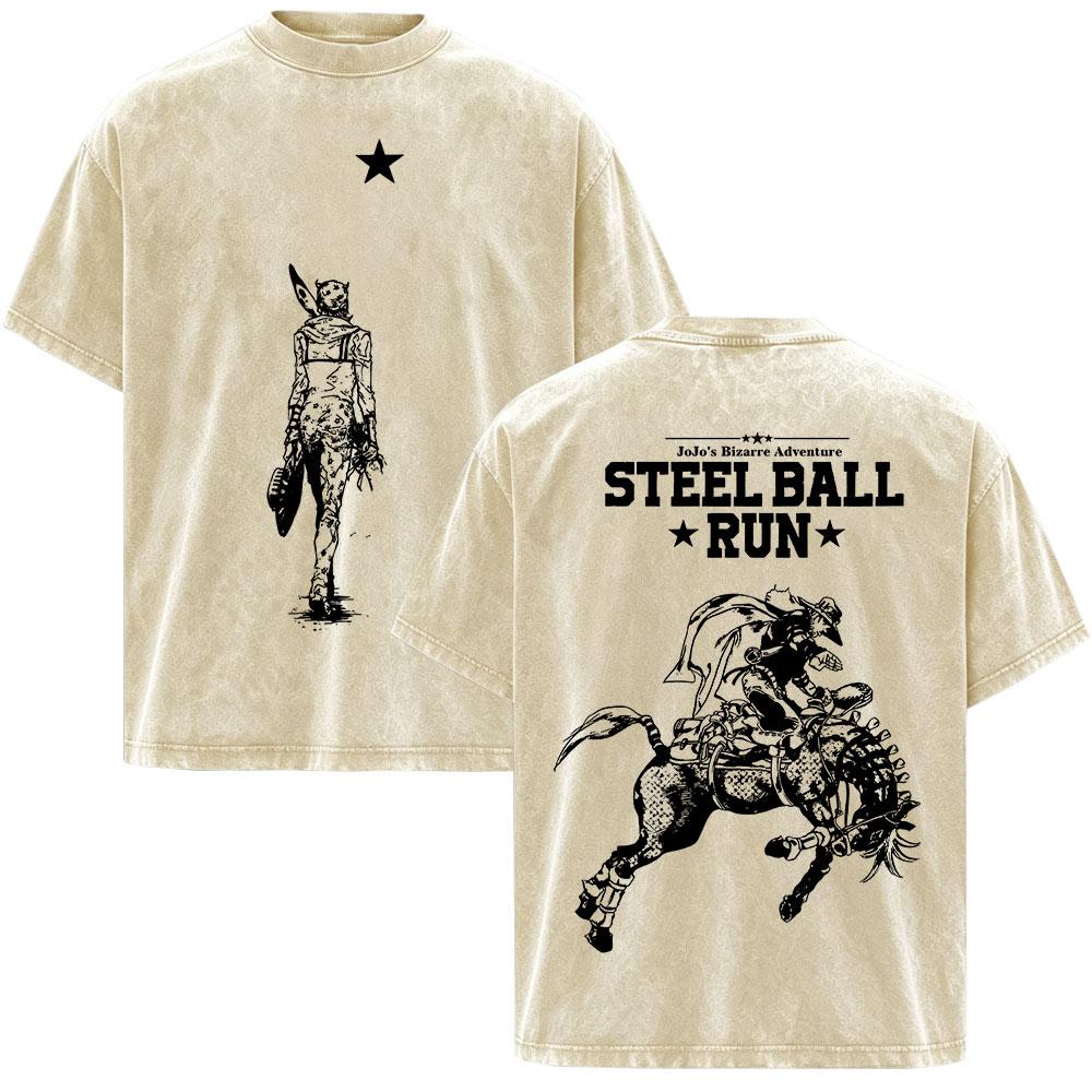 Anime JoJo Bizarre Adventure STEEL BALL RUN Johnny Joestar Magliette Vintage Lavate Uomo Donna Manica Corta Oversize Magliette