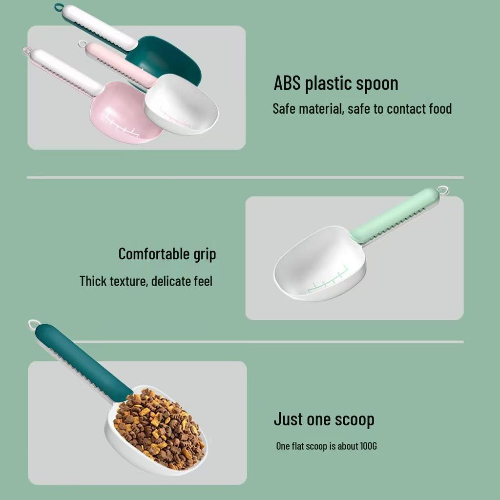 Dual-Use Pet Food Scoop and Sealing Clip with Long Handle - Cute Dog and Cat Supplies
