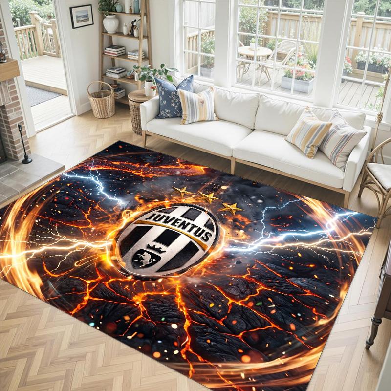 Juventus FC Design Kristall-Samt-Teppich Gemütlich Nicht?Rutschfester Teppich mit Aufdruck für Schlafzimmer Wohnzimmer Eingang