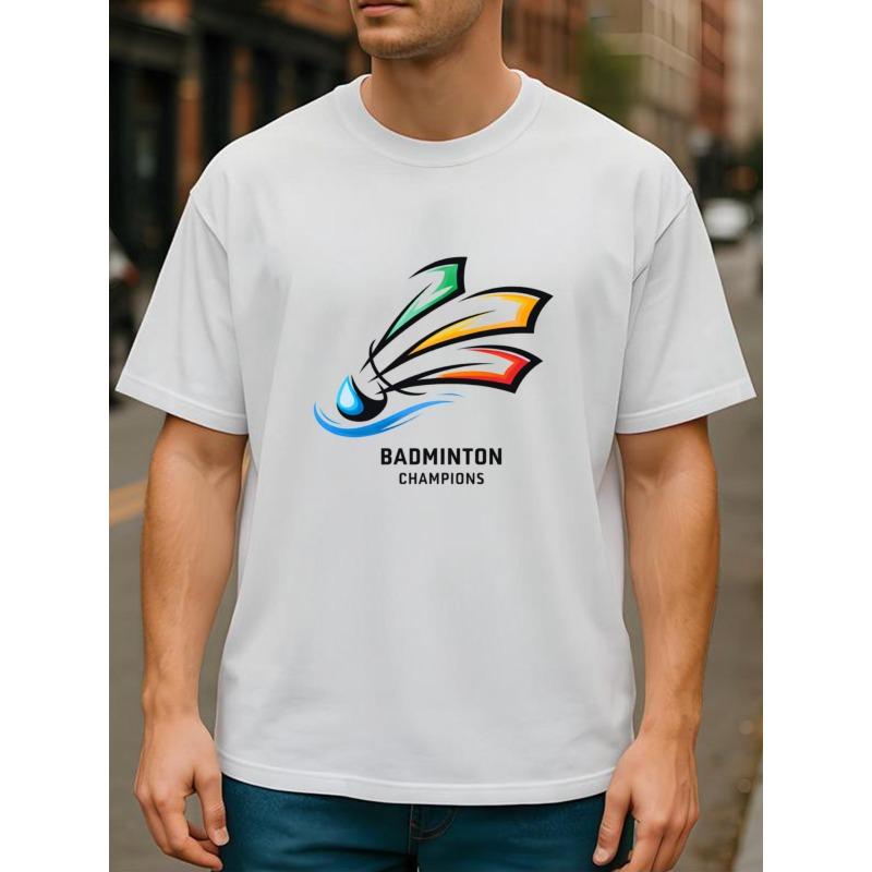 Europäische Größe Buntes Badminton Sportler T-Shirt | Ganzjahres Komfortabel, Kurzärmelig, Allwetter Lässiger Stil, Vielseitiges Herren-T-Shirt
