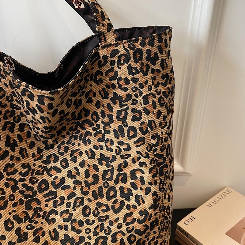 Borsa Tote Double-Face Stampa Leopardo Borsa a Spalla da Donna Borsa di Grande Capacità