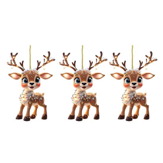 2D Flat Acrylic Elk Pendant Cartoon Deer Car Rearview Mirror Charm Christmas Tree Hanging Decoration for Auto Interior Accessories Holiday Window Wall