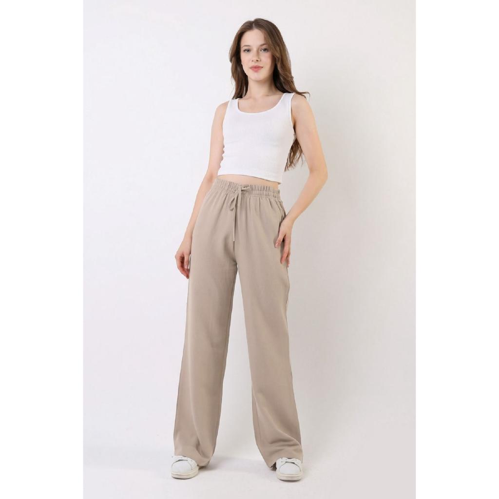 Beige Leinenmischung Locker geschnittene Hose