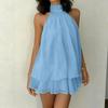 2026 summer neck sleeveless dress for women, double-layer ruffle edge loose and thin black short skirt