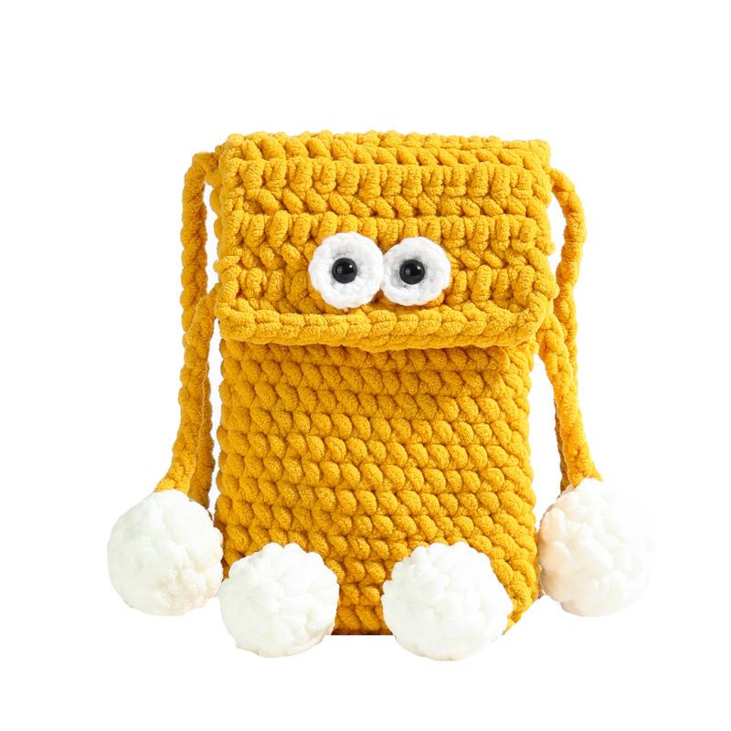 

New Women s Small Bag Mobile Phone Bag Blue Knitted Cartoon Cute Doll Crossbody Bag Personality Street Fashion Bag 20x14cm жовтий