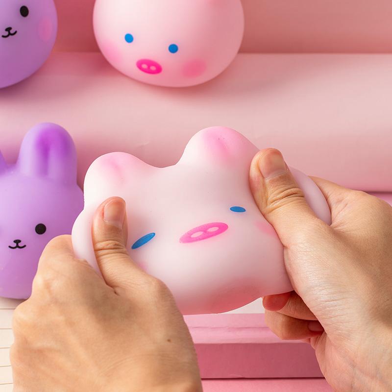 Cute Pink Pig Purple Rabbit Squishy Fidget Toys Animal Stress Balls Soft Decompression Sensory Squeeze Toy For Office Classroom