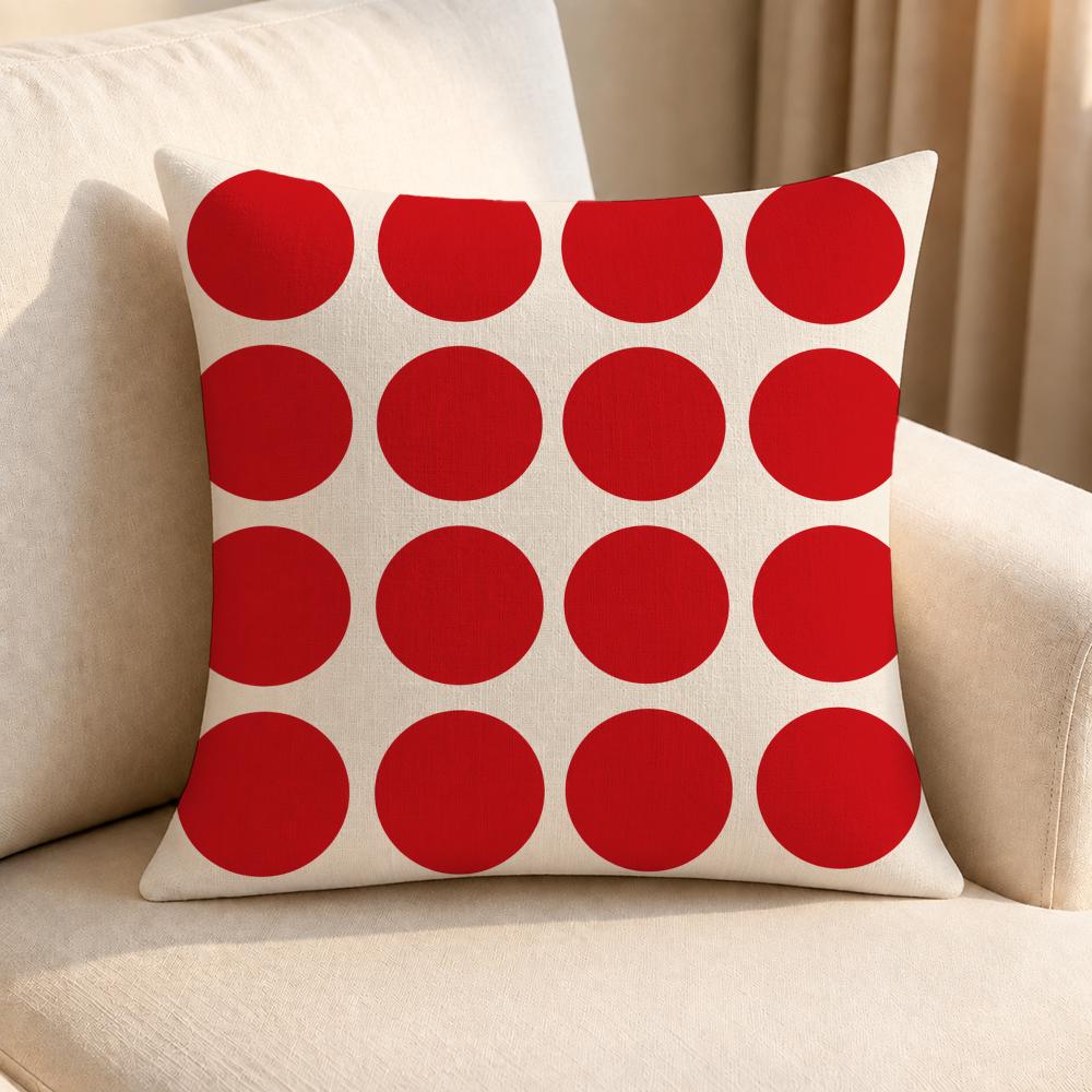 Pattern Geometric Pattern Red and White Cushion Cover Linen AntiMite Antibacterial Cushion Cover Invisible Zipper Sofa Decor
