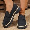 Women's Wide Width Suede Loafers, Chunky Heel Platform Oxford Shoes, Vintage Retro British Style Casual Slip-Ons