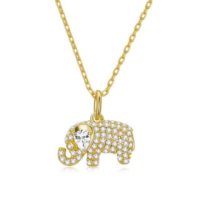 925 Sterling Silver Gold Guardian Crystal Delicate Baby Elephant Necklace For Women Child Choker Fine Jewelry Collar