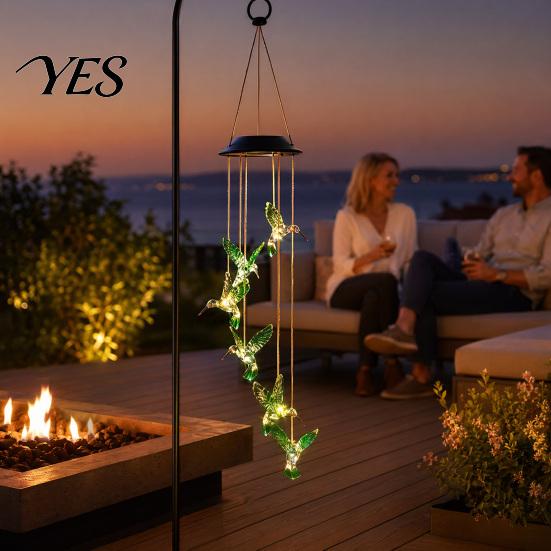 Solar Hummingbird Light Decor Wind Chime Light, Color Changing Powered Chime, with Panel Hanging LED Lamp for Outdoor, Garden, Courtyard