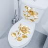 Schöner goldener Blumen-Toilettenaufkleber, Badezimmer-Toilettendeckel, dekorativer Aufkleber, wasserfest, selbstklebend