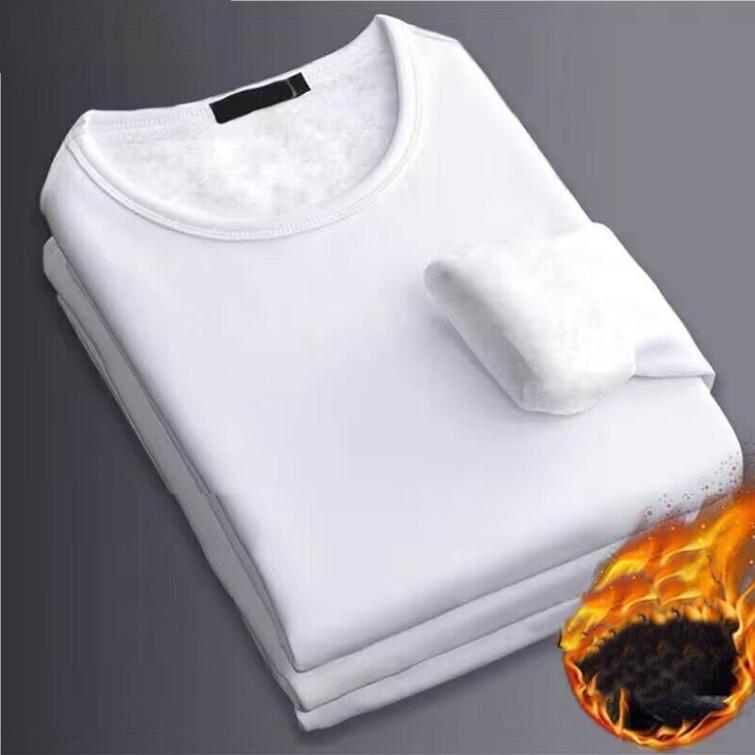 Winter Men Thickening Velvet Warm Men's Long-sleeved Thermal Underwer Male Round Neck Fashion T-shirt