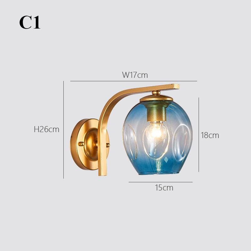 Color Modern Sconce Wall Lamp Glass Lampshade Loft Decorative Indoor Corridor Led Wall Lights Fixtures E27 Black Gold Blue