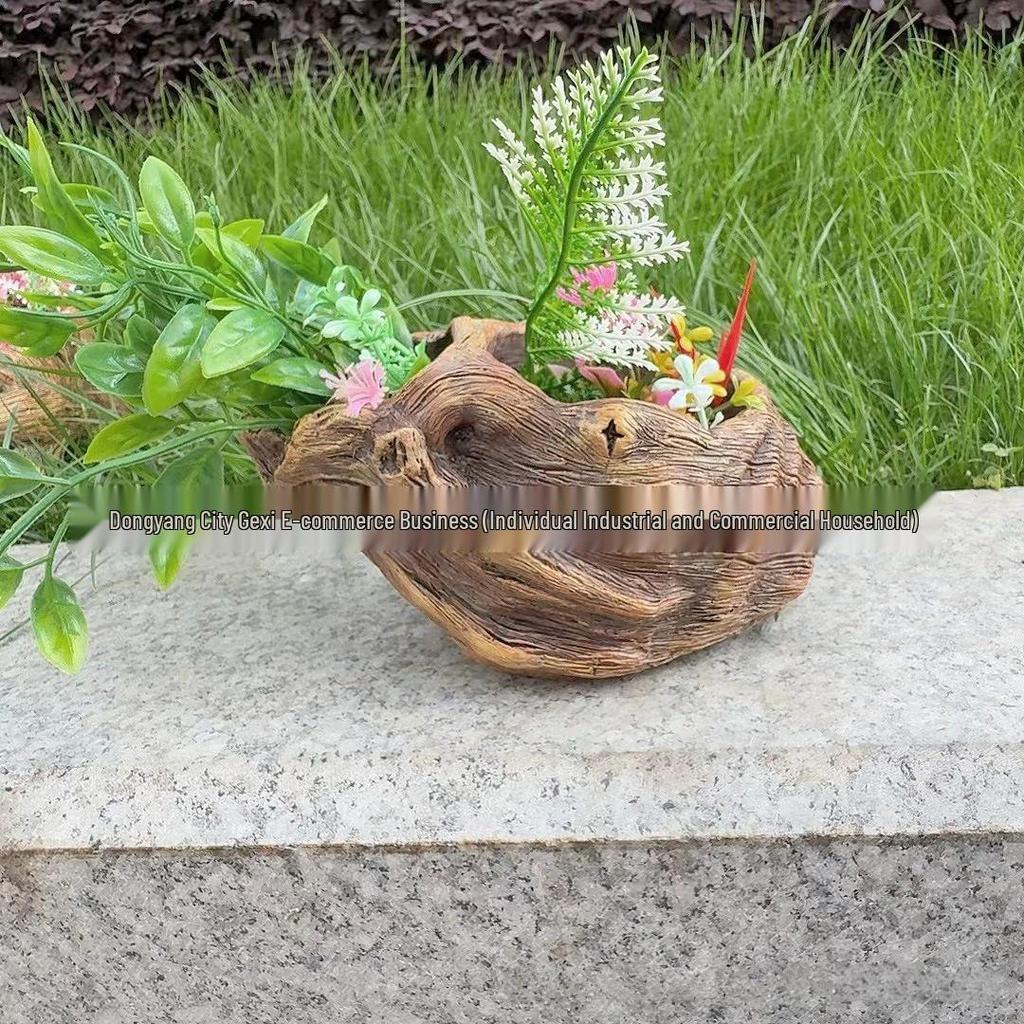 Bedårande sittande stor mage blomkruka skulptur för trädgård eller gräsmatta