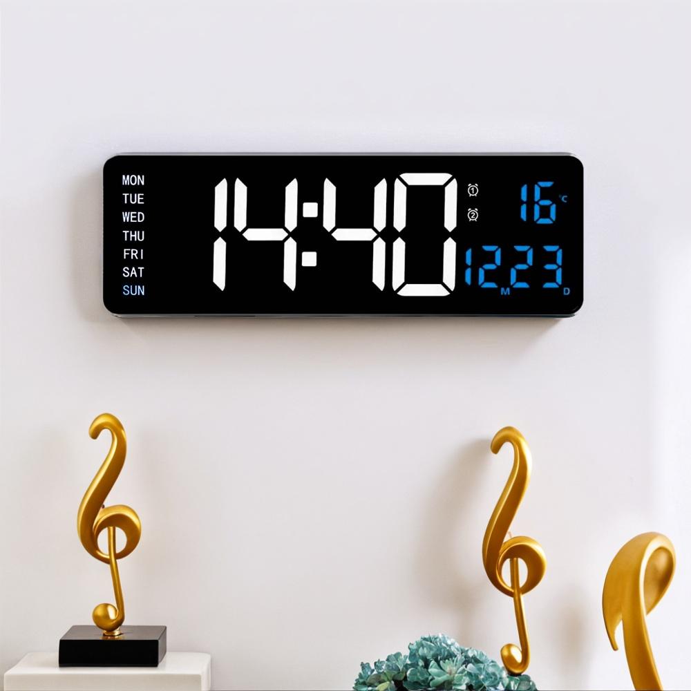 16-inch large-screen digital wall clock temperature date week display remote control double alarm clock 12/24H LED wall clock