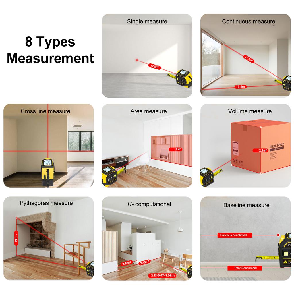 4in1 Laser Tape Measure 131ft Laser Measurement &16.4ft Manual Tape Ruler LCD Display Pythagorean, Area, Volume,
