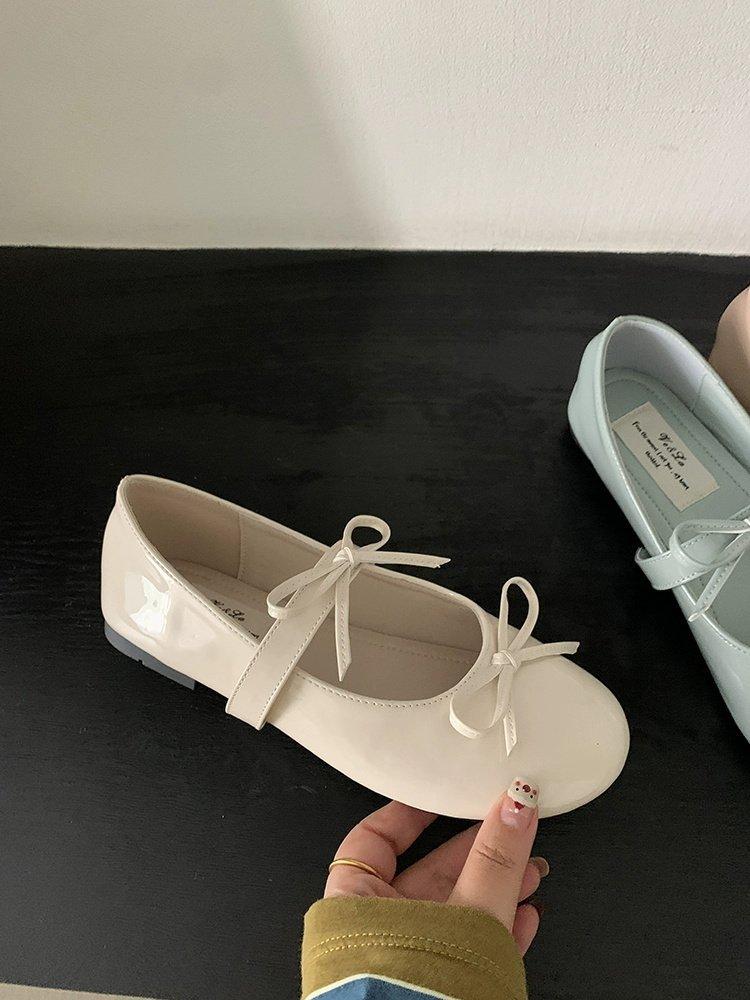 Evening Wind Shoes French Bow Mary Jane Shoes Flat Women's Shoes Early Spring with Skirts Soft-soled Single Shoes Ballet Shoes