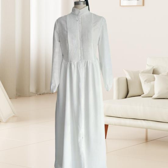 Abito da Donna con Collo Alto Manica Lunga Bottoni Davanti Maxi Abito con Tasche Funzionali Pieghettato