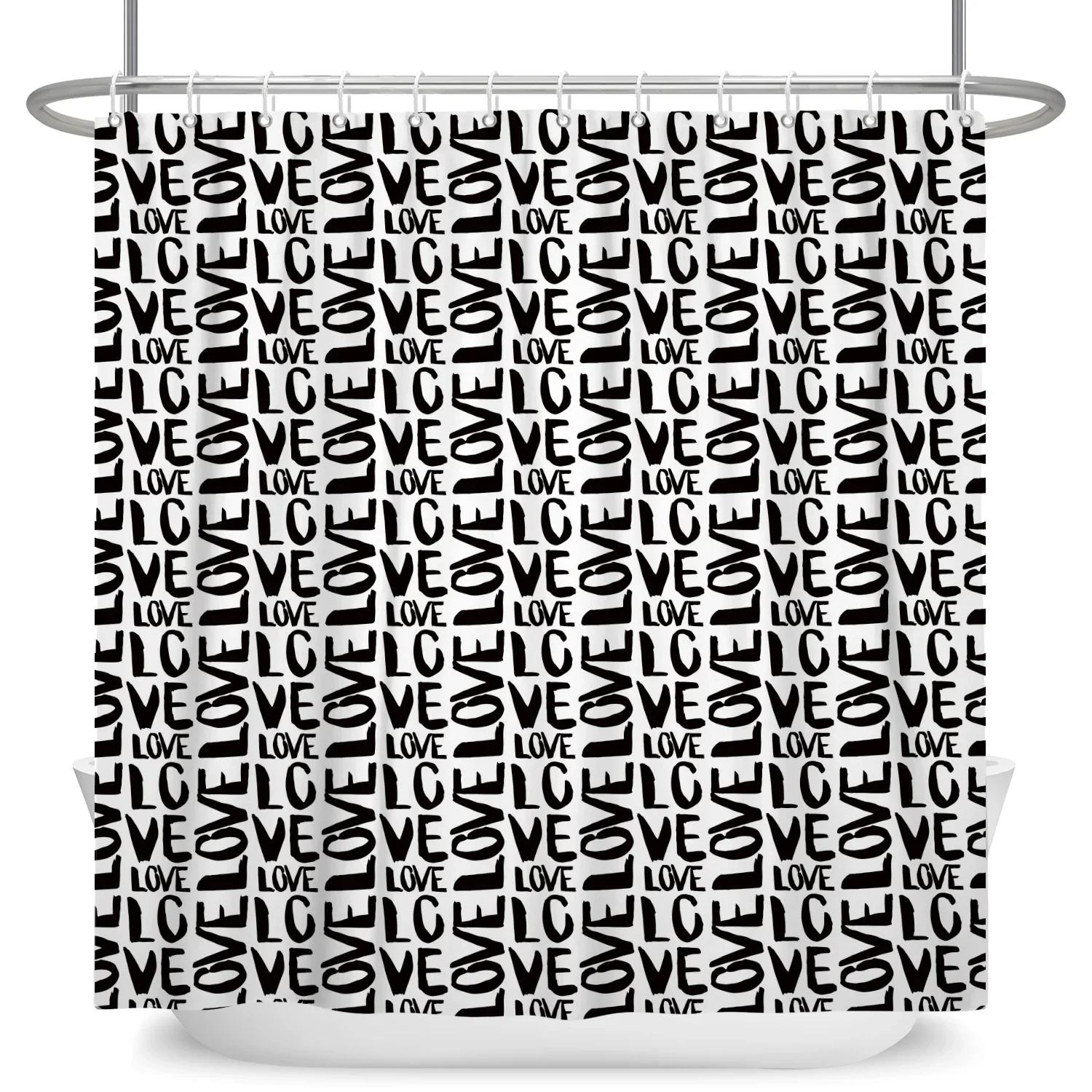 Romantic Love Hearts Print Water-Resistant Shower Curtain With Bold Red And White Design For Passionate Bathroom Decor W60H190(CM)-1 Pcs