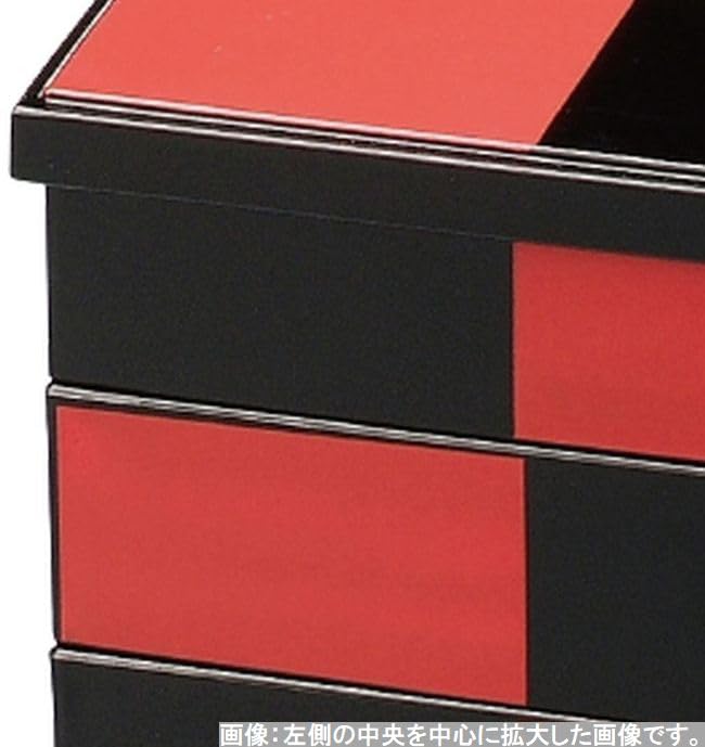Outdoor Lunch Box Made in 3 Heavy Black and Red with Checkered Black x x J-kitchens (Bento Box) Japan, Tiers, 5-inch Square, Interior, 16.0cm 16.0cm