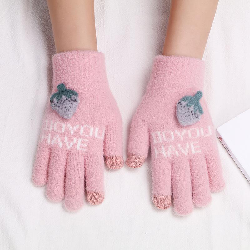 Knit Cartoon Gloves Plush Cold Proof Touchscreen Women Winter Warm Fleece Lined Student Accessory Gloves