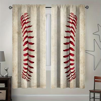 2 Pcs Baseball Print Curtains  Suitable for Bedroom  Living Room Kitchen Decoration  Home Decoration  Window Decoration