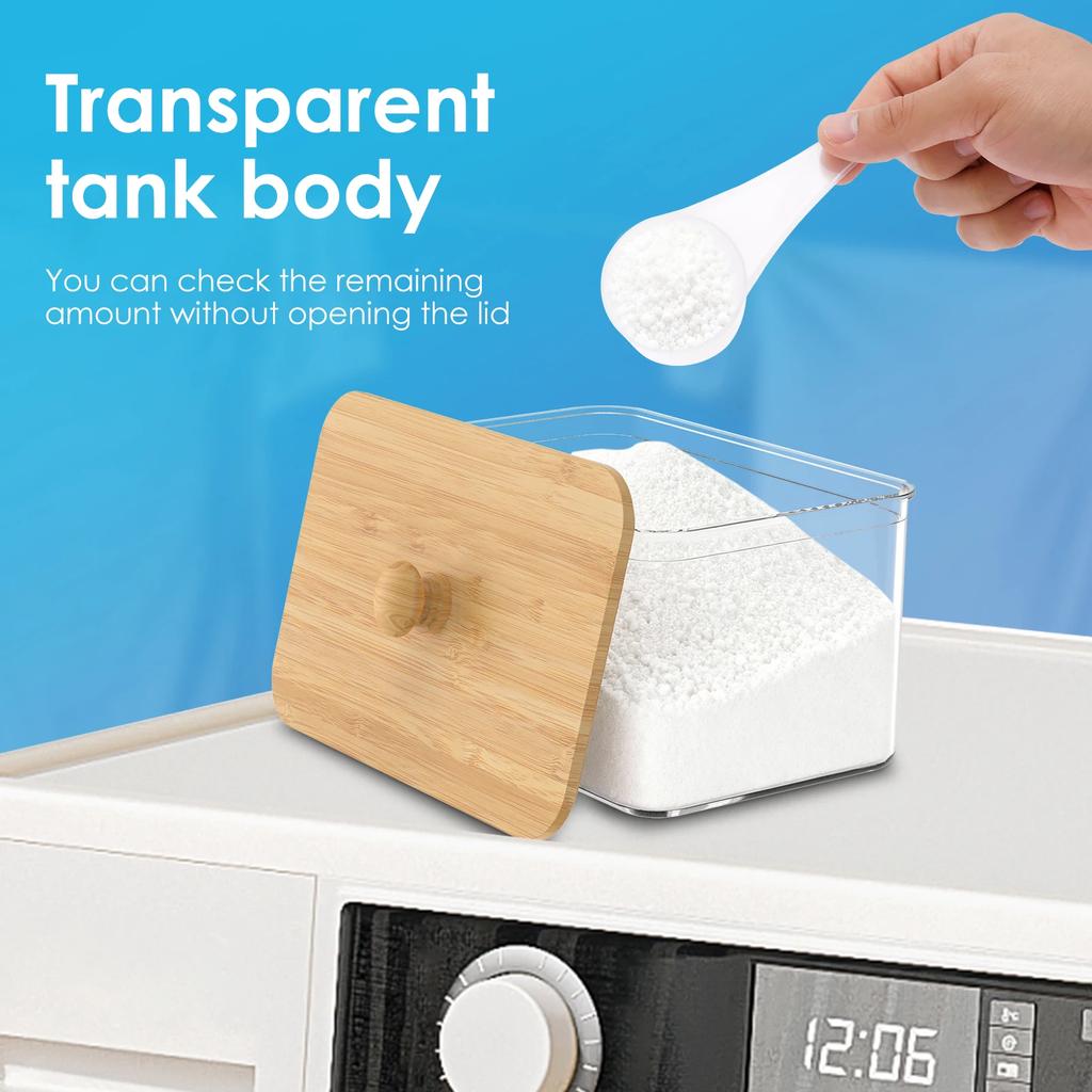 3 Pack Laundry Pod Container Plastic Transparent Desktop Storage Box with Scoop and Wood Lid Washing Tablet Storage Container