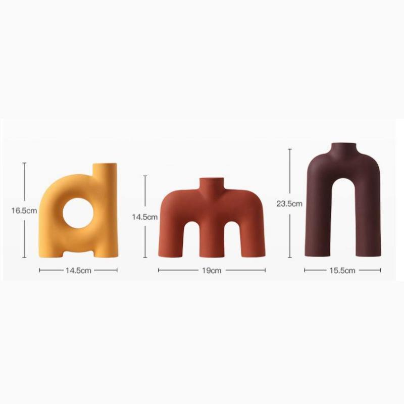 Creative Geometric Pipeline Ceramic Vase Hollowed-out Letters Flower Vase Flower Arrangement Accessories Flowerpot Home Decor