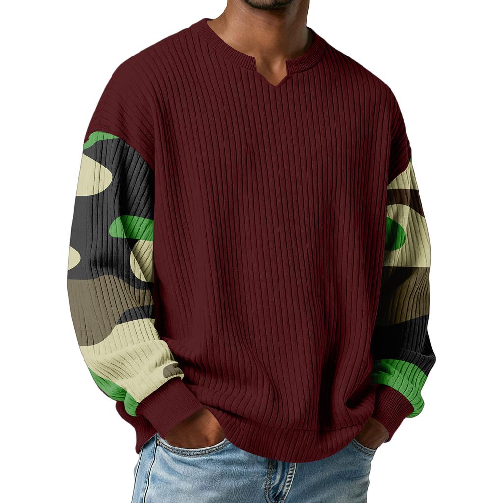 Herrtröja med snygg, ribbad och texturerad långärmad kamouflagemönster