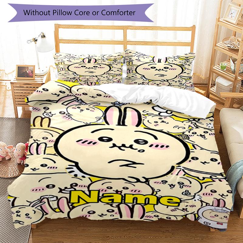 3pcs Custom Name Usagi Bedding Set Duvet Cover Closure Includes 1 Duvet Cover & 2 Pillowcases, Soft and Comfortable for All Seasons.
