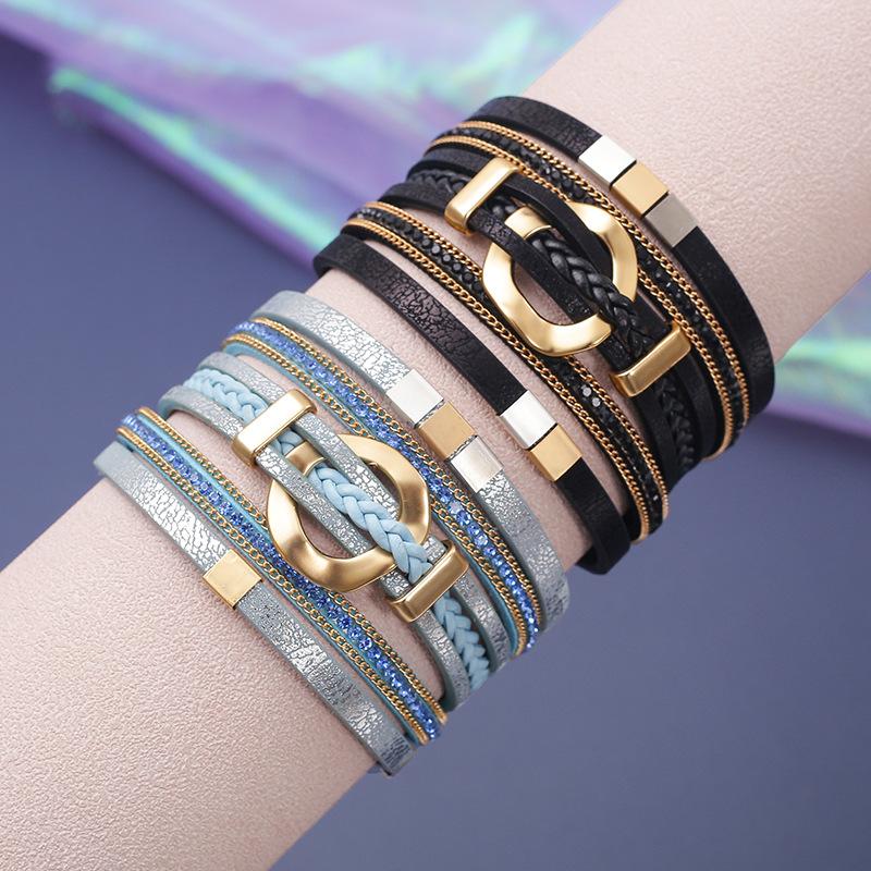 Boho Round Braided Leather Bracelet for Women Men Vintage Multilayer Wrap Wide Bangles Party Jewelry Gifts