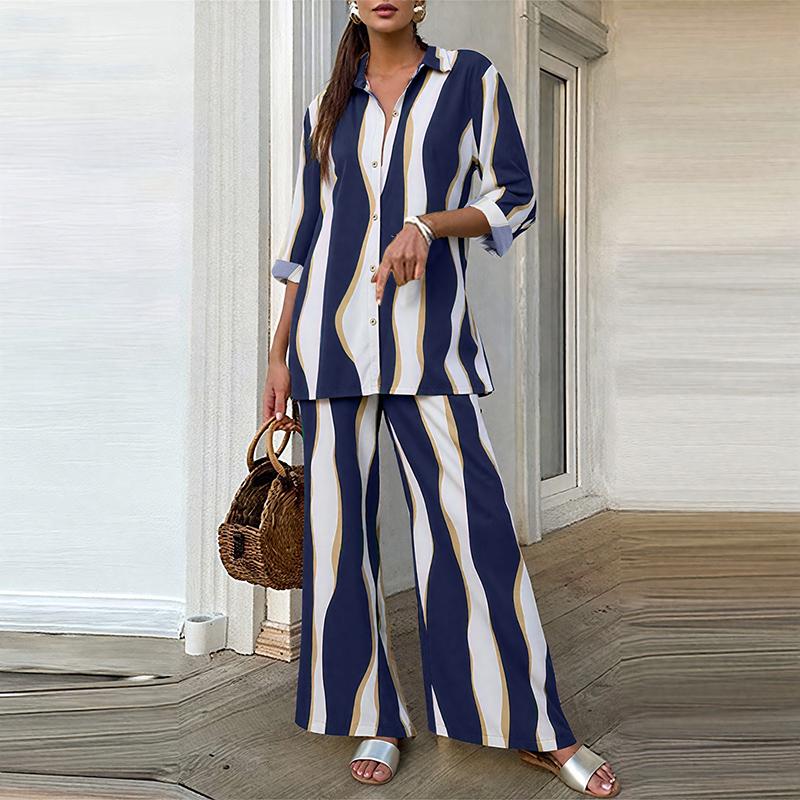 ZANZEA Women Long Sleeve Blouse and Pants Casual Print Two Piece Suit Sets