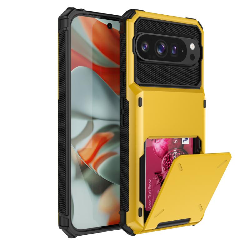 

180 ° Flip Wallet Card Slot Hard PC+Soft TPU Shockproof Solid Color Phone Case For Google Pixel 9 9A Pro XL Bumper Back Cover Google Pixel 9 Pro жовтий