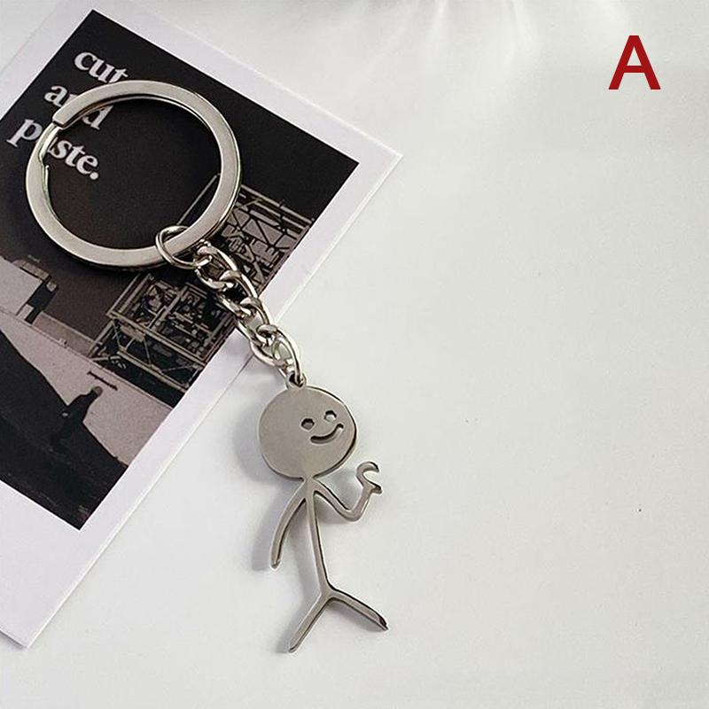 Stickman Comparing Heart With Middle Finger Keychain Zinc Alloy Key Ring Student Bag Car Pendant Gift For Family Friends