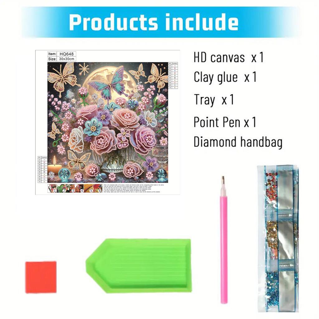 Flowers Diamond Art Kits for Home Wall Decor Diamond Dots Gem Art Special Shape Partial Drill Dimond Art Paintings 11.81x11.81in