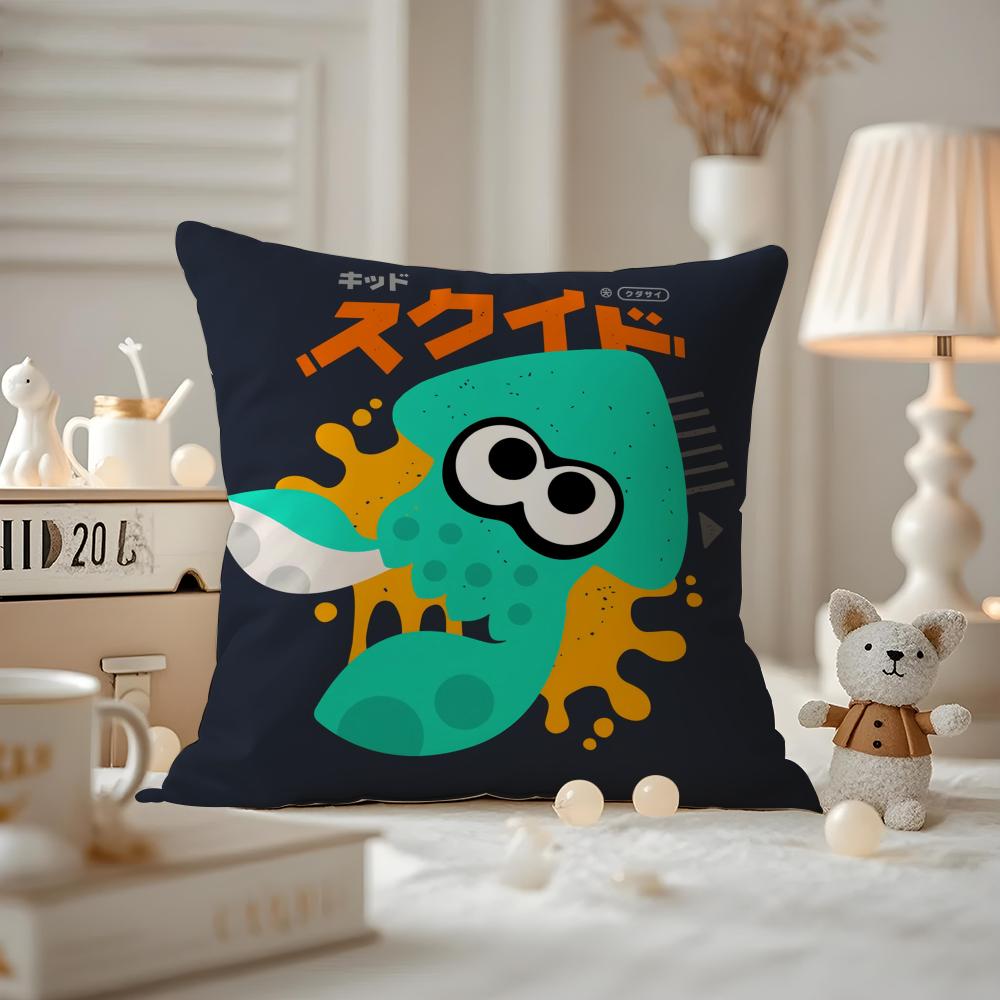 Cushion Cover Anti-dustmite Pillowcase Invisible Zipper Silky Short Plush Sofa Cushion Cover Game S-Splatoon 12x12Inch