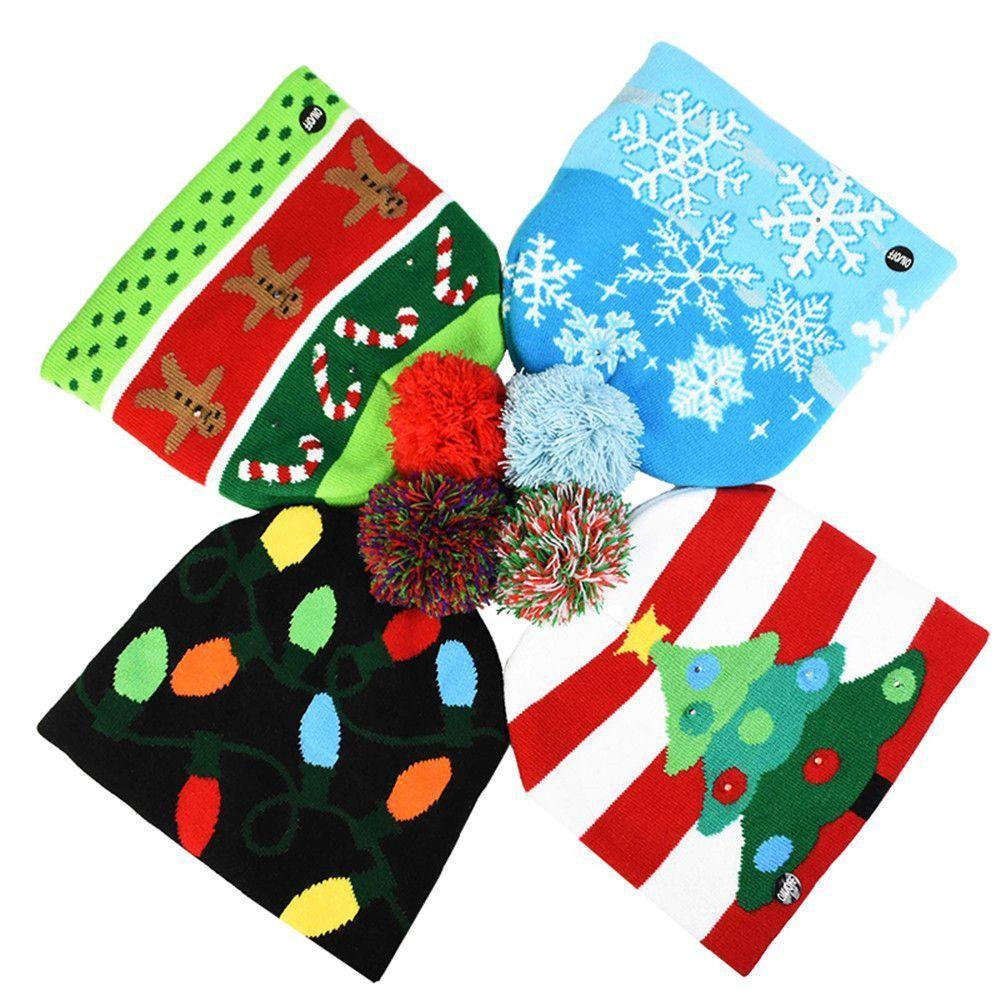 Xmas Tree Cartoon Snowman Knitted Cap LED Hat Christmas Hat Sweater Beanie