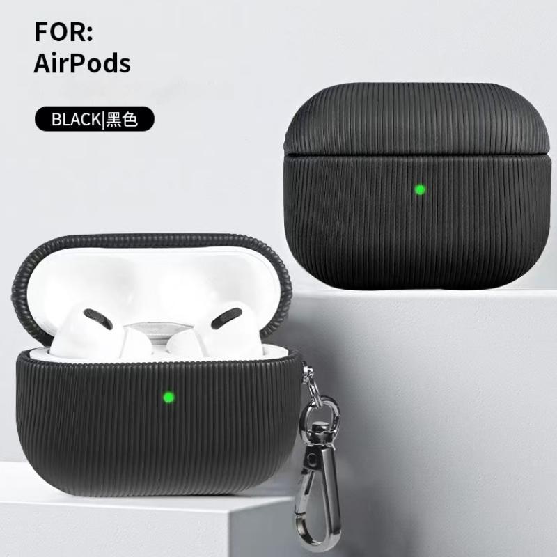 Luxury Striped Leather Headphone Case For AirPods Pro 2 3 Wireless Charging Box PC Hard Earphone Protector For Airpods 1 2 3 4