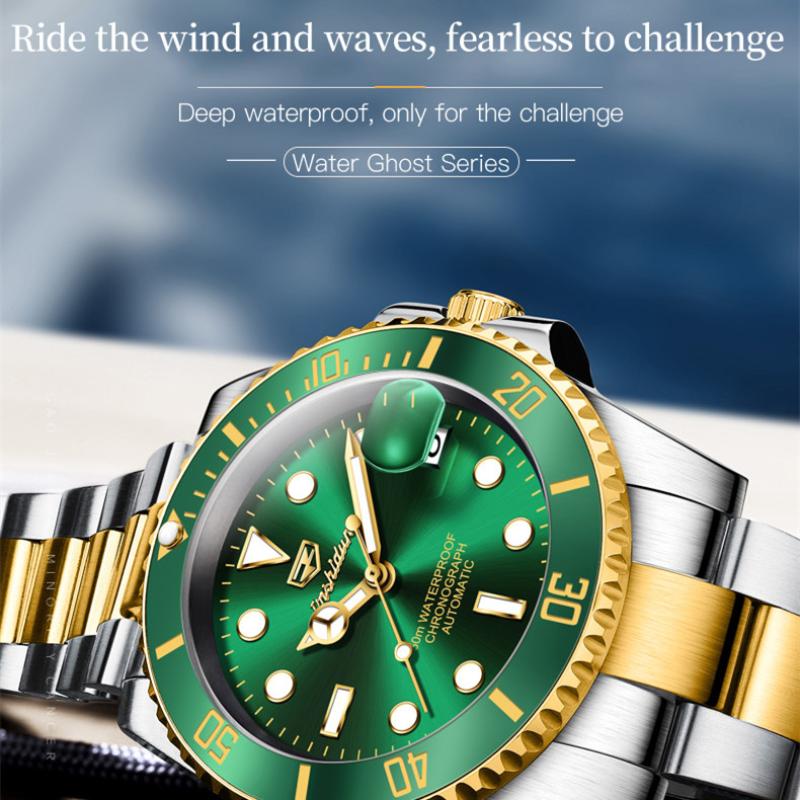 JINSHIDUN Neue Business und freizeit herren Uhr Green Water Ghost Automatische Mechanische Uhr Trendy Marke Leuchtende High-end-Uhr