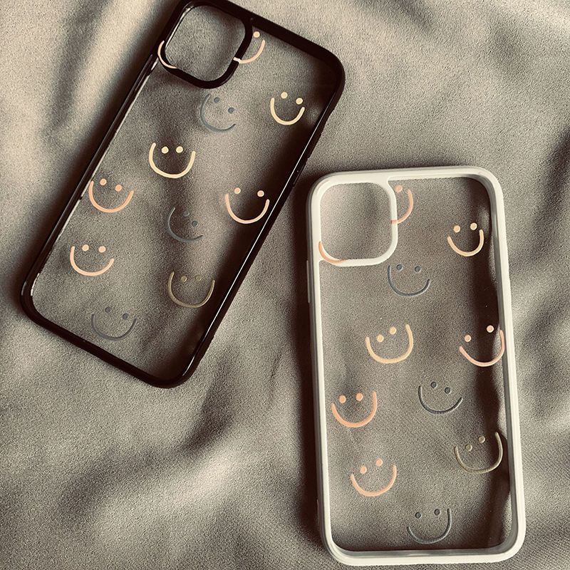 Cute Simple Smile Face Clear Phone Case For iPhone 11 14 Pro Max 15 13 Mini 12 XR XS X 7 8Plus Cartoon Shockproof Hard Cover Bag