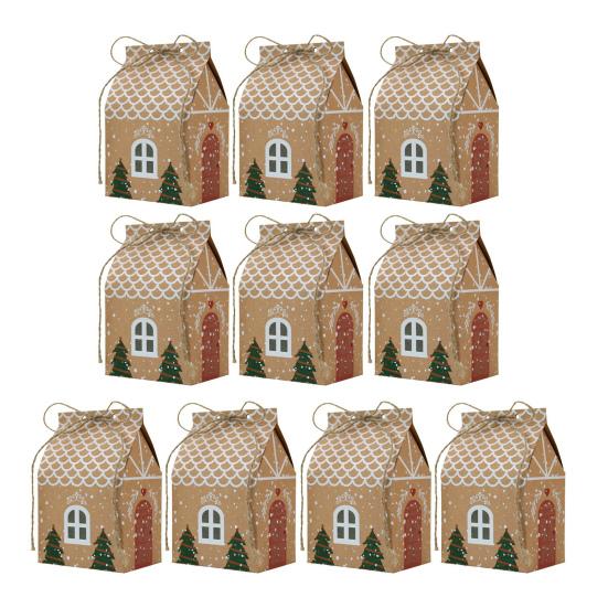 Christmas Gift Box with Handle Paper House Shape Packaging for Candies Cookies Jewelry Creative Holiday Present Wrapping