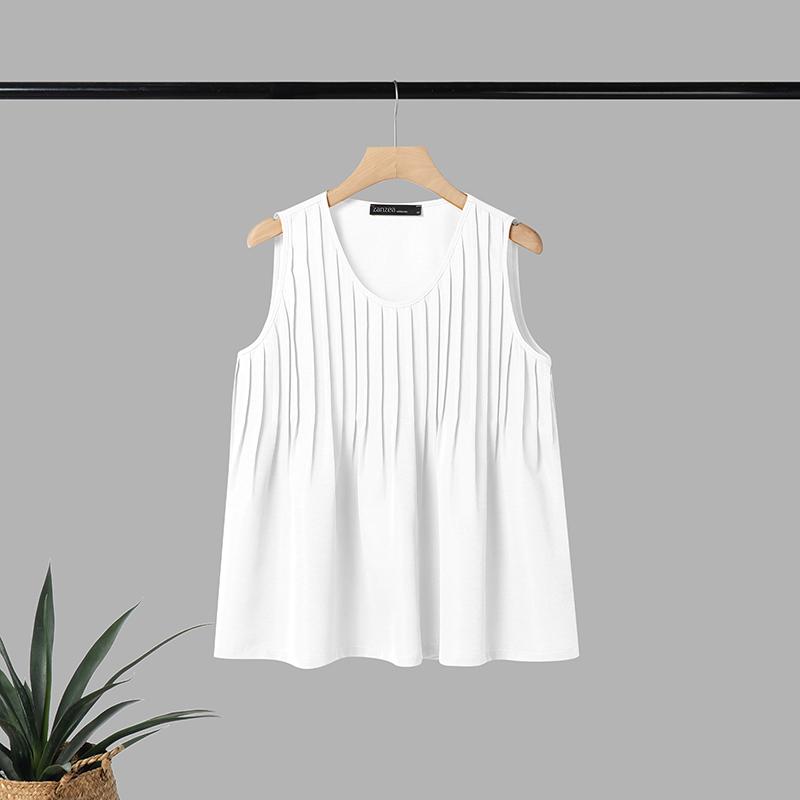 ZANZEA Women Casual Round Neck Solid Color Loose Sleeveless Tank Tops