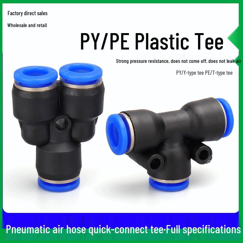 Pneumatic Plastic Quick Connector Y/T-type, Push-in Air Hose Fitting (PE: 4/6/8/10/12/14/16)
