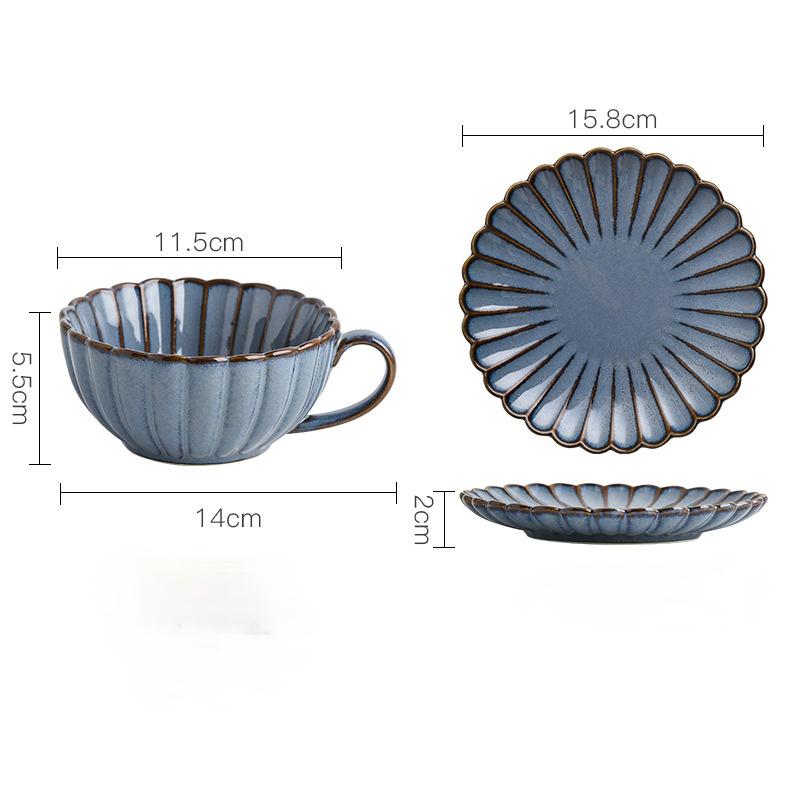 

Японская керамическая кофейная кружка, креативная кофейная чашка в форме хризантемы, набор с блюдцем, простая чашка для послеобеденного чая в стиле ретро 201-300ml