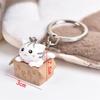 Cat Keychain Cute Cat Keeping Small Cardboard Box Keyrings Decorative Pendant Creative Cartoon Accessories Gift