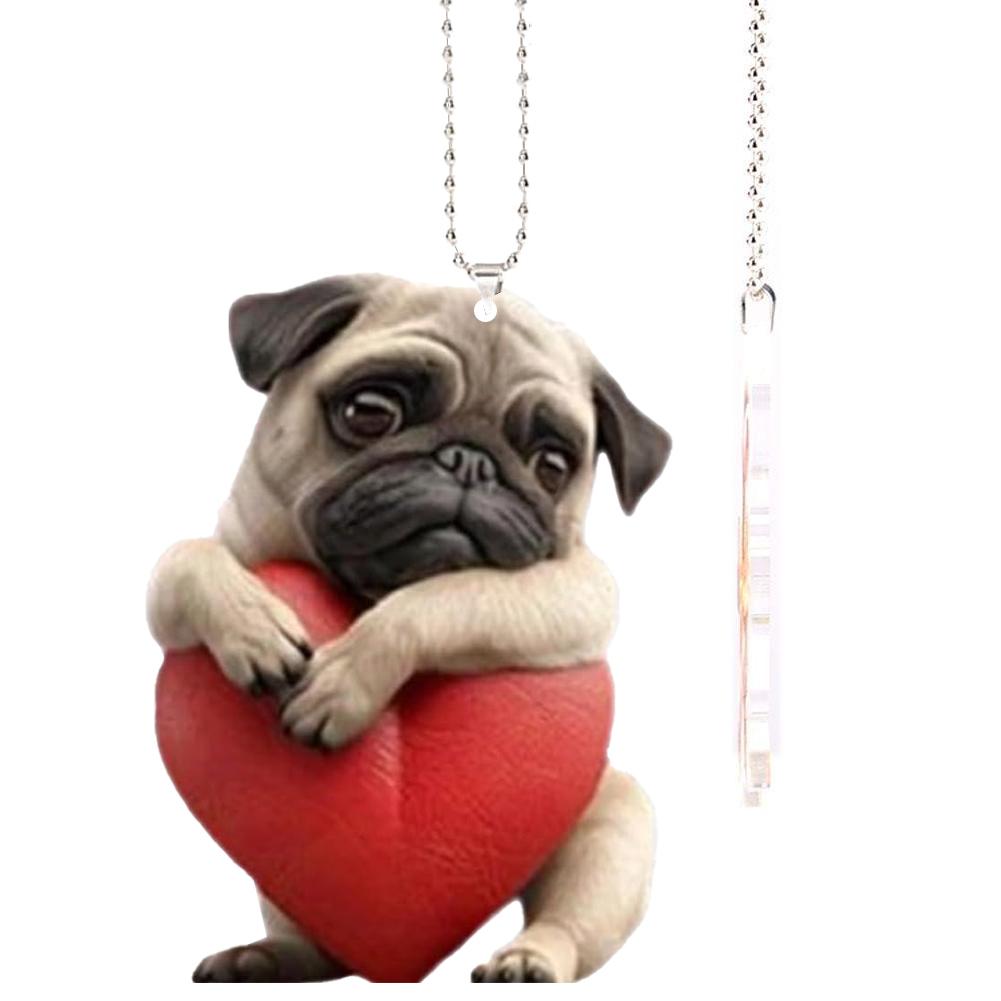 Adorable Pug Acrylic Car Rearview Mirror Accessories 2D Cute Puppy Pendant Ornaments Keychain Charms For Car Backpacks Decor