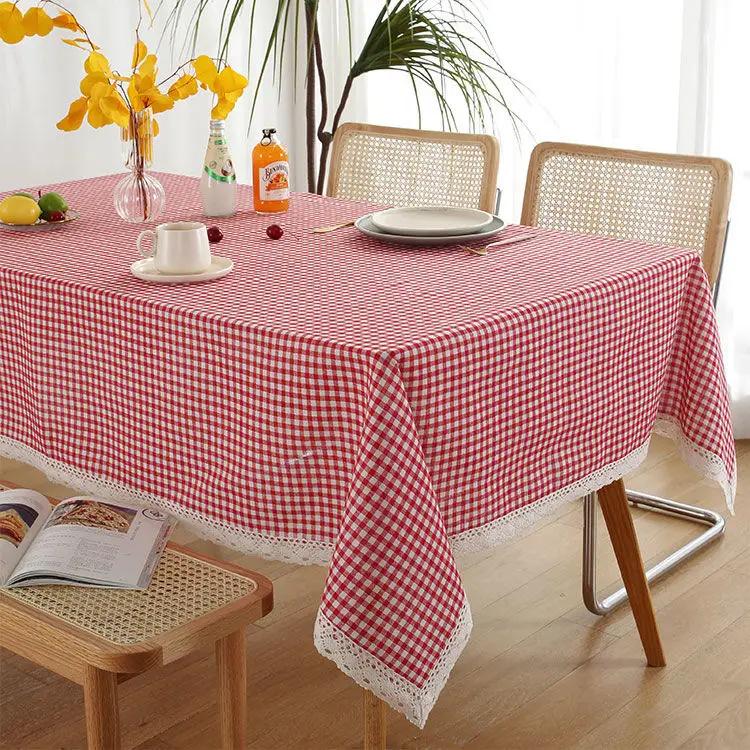 Tablecloth Plaid Lace Pastoral Student Writing Desk Cloth Nordic Simple Rectangle Banquet Party Decorative Table  Dustproof
