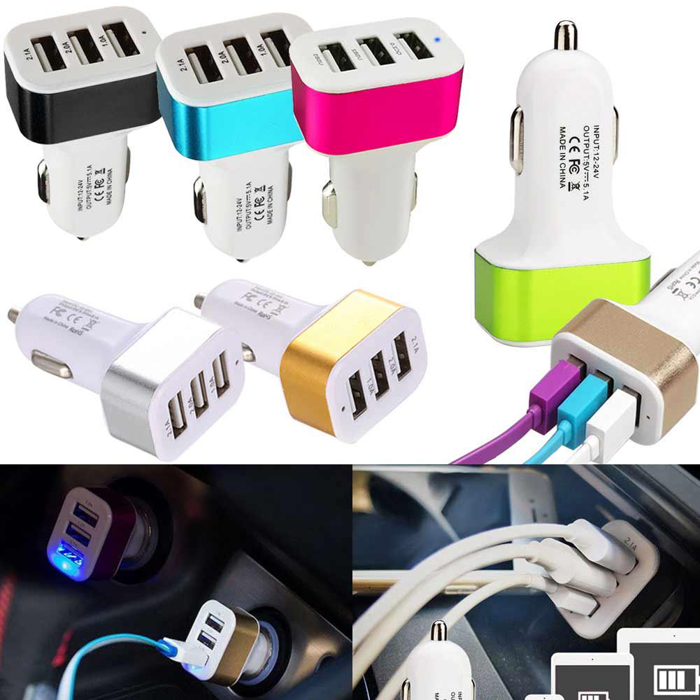 Universal Triple USB Car Charger Adapter Socket 3 Port Car-charger 3.1A 2.1A Auto Accessory